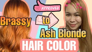 DIY ORANGE HAIR TO ASH BLONDE HAIR 💁‍♀️ NO BLEACH ❌  TONING DOWN THE BRASSY HAIR [upl. by Enelhtac]