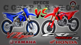 YAMAHA YZ450F vs HONDA CRF 450R SPECS COMPARISON [upl. by Neelie]