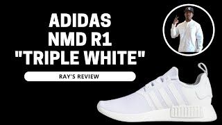 Adidas NMD R1 quotTriple Whitequot Unboxing amp On Feet Review [upl. by Ailaht]