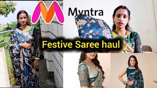 त्योहारों की तैयारी Affordable Saree haulMyntra saree Review Festive Season Saree haul [upl. by Ardnoid]