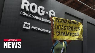 Climate activists strike OPEC global oil outlook event in Brazil [upl. by Aicele851]