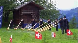 Alphorn players in Nendaz Switzerland [upl. by Ellebanna]