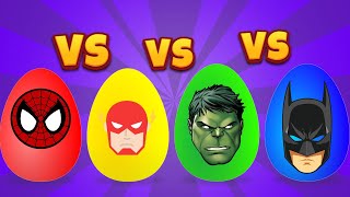 Superhero eggs color dance challenge  Learn colors  Spiderman vs Flash vs Hulk vs Batman [upl. by Llenrahc]