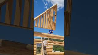 The gables are coming in handcrafted logcabin customhome carpentry woodwork [upl. by Milak]