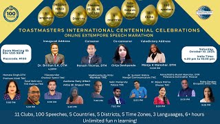 Toastmasters International Centennial Celebrations Extempore Speech Marathon [upl. by Chrysler]