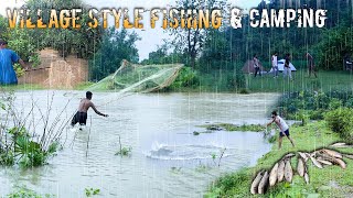 Group Camping and Fishing in Heavy Rain  Flood in Our Village [upl. by Hoban]