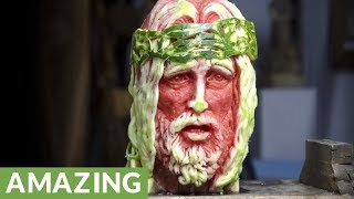 Watermelon carving portrait incredibly captures face of Jesus [upl. by Lissy]