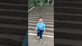 Cute Baby Imitates His Father And Climbs Up The High Stairscomedy cutebabyfunnyvideossmile [upl. by Vijar166]