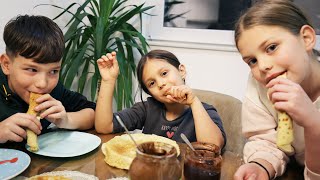 Teo Srna and Ava Makes Thin Pancake and learn how to cooking together [upl. by Thilde]