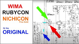 Amplifier Signal Path Capacitor Recapping Which Cap Is Best Nichicon Rubycon WIMA Sansui au217 [upl. by Euk]