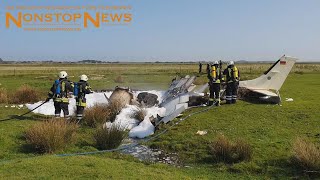 Flugunfall auf Nordseeinsel Borkum  Cessna setzt zur Landung an und verunglückt in Flugplatznähe [upl. by Baecher]