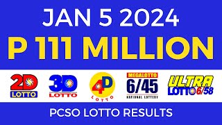 Lotto Result January 5 2024 9pm PCSO [upl. by Ecirtra]