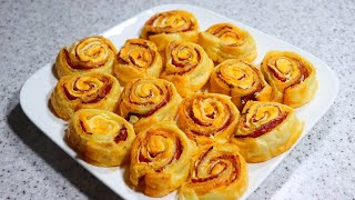 Feuilletés chorizo fromage ultra rapide et facile  Super quick and easy puff pastry chorizo cheese [upl. by Bobbie]