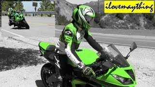 Riding his Green Kawasaki Ninja Super Sportbike [upl. by Giacomo]