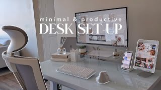 AESTHETIC DESK MAKEOVER  minimal amp productive desk set up organization ideas [upl. by Vinn773]