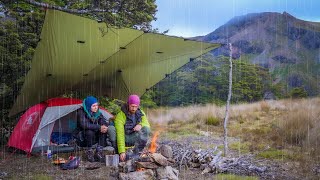 Tent CAMPING in RAIN  Spaghetti and MEATBALLS [upl. by Eiznekcm]