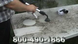 Vapor STEAM Cleaner IN ACTON Cleaning a Moldy Outdoor Table [upl. by Kesley]