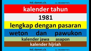 kalender 1981 lengkap pawukon  weton  pasaran kalender jawa  hijriah [upl. by Abshier620]