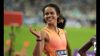 Torrie Lewis reacts after beating ShaCarri Richardson at Xiamen Diamond League [upl. by Horbal]