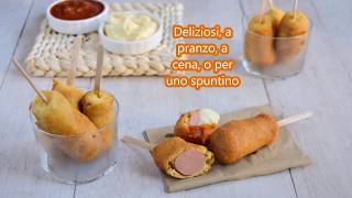 Corn Dog o Pogo  Wurstel pastellato su stecco  Ricette che Passione [upl. by Yehsa610]