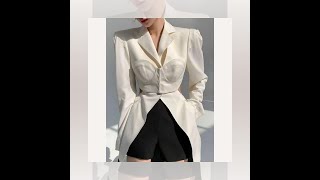 TWOTWINSTYLE White Casual Blazer For Women Notched Long Sleeve Hollow Out Korean Straight Blazers [upl. by Dougie]