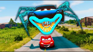 Lightning McQueens Epic Escape from Giant Spider Monsters in BeamNGDrive A Wild Escape Challenge [upl. by Gilud]