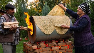 🔥 Lavash with Greens Cooking Bread on a Barrel [upl. by Anigger]