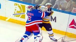 Igor Shesterkin Cross Checks Sidney Crosby FULL CLIP Rangers vs Penguins  NHL Highlights [upl. by Ha298]