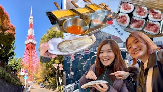 Japan vlog Tokyo fish market Tsukiji eats  Tokyo tower and autumn leaves [upl. by Akelahs]