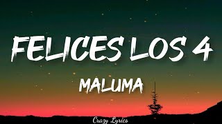 Maluma  Felices los 4 Official Lyrics Video [upl. by Blum]