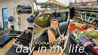 a PRODUCTIVE day in my life without my phone ☀️  washing my car pilates fridge restock [upl. by Atnovart]