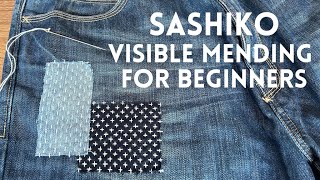 Simple and easy Sashiko visible mending for beginners  from tools and materials to stitching [upl. by Hairacaz]