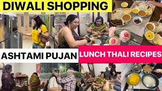 Ahoi Ashtmi Pujan Diwali Shopping Lunch Thali Idea Pyaz Kadhi Soya Ghee Pepper Roast Dal Recipe [upl. by Ivers]