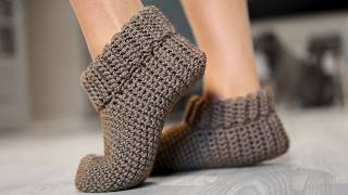 EASY Crochet Slippers Tutorial  RIBBED Slippers Crochet Pattern [upl. by Treboh]