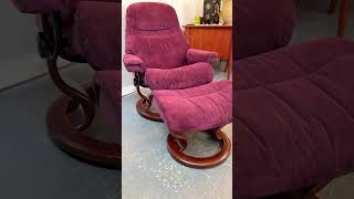 Scandinavian Ekornes Stressless Adjustable Purple Suede Recliner amp Ottoman [upl. by Warrin]