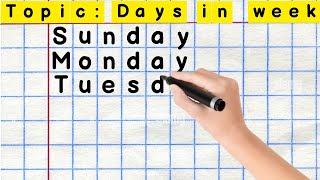 Days in a week  Days of the Week with Spellings  Day of the week  Seven days name  Sunday Monday [upl. by Clarence]