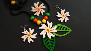 DIY HandPainted Wood Jewelry  Night Jasmine Jewelry  Sheuli flower Jewelry  Hand painted [upl. by Feld]