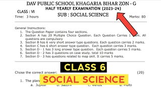 Dav class 6 question paper of social science of mid term half yearly exam  Dav paper Zone  2023 [upl. by Nellie43]