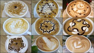 9 different latte art designs 1 [upl. by Areval]