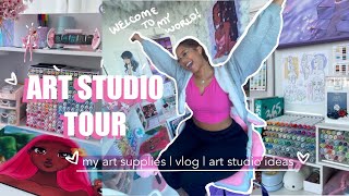 ART STUDIO TOUR 🌸  art supplies 🎨  cute n cozy vlog [upl. by Dunkin]