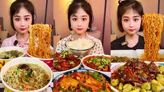 ASMR Chinese Food Mukbang  Stir Fried Chicken and Rice  Braised Pork Elbow  Fry Chicken Noodles [upl. by Arahs]