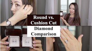 Round vs Cushion Cut Diamond Comparison Review  Brillianteers [upl. by Basset578]