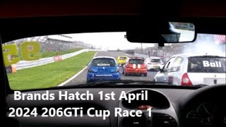 206GTi Cup Brands Hatch Race 1 1st April 2024 Onboard with Andrew Mitchell [upl. by Egduj910]