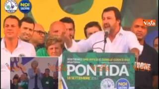 Pontida Salvini al popolo leghista quotNon siamo schiavi di Berlusconiquot [upl. by Copland]