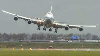 BOEING 747 CROSSWIND LANDINGS during a STORM at Amsterdam 4K [upl. by Breeze]