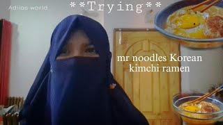 Trying mr noodles Korean kimchi ramen food ramen korean [upl. by Ebenezer]