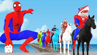 Game 5 Superheroes SpiderMan the challenge of riding a horse across the river vs Batman vs hulk [upl. by Dong]