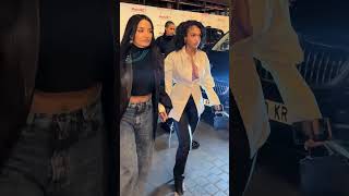 Lori Harvey amp Amina Muaddi dining at Siena Restaurant in Paris shorts [upl. by Rafaela]