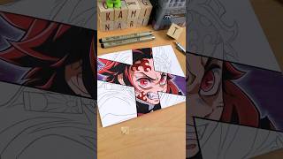 Drawing Demon King Tanjiro 😈 DEMON SLAYER  鬼滅の刃  Stained Art 🎨 shorts drawing demonslayer [upl. by Crist651]