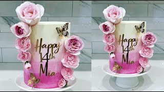 Ombre cake with cascade flowers  Cake decorating tutorials  Sugarella Sweets [upl. by Domeniga]